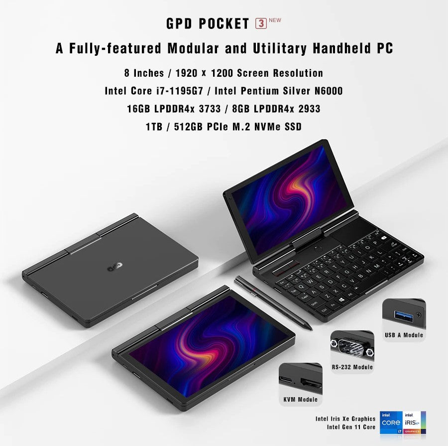 Gpd Computer GPD Pocket 3 | Ultraportable 2 in 1 Universal Mini Laptop Computer ...